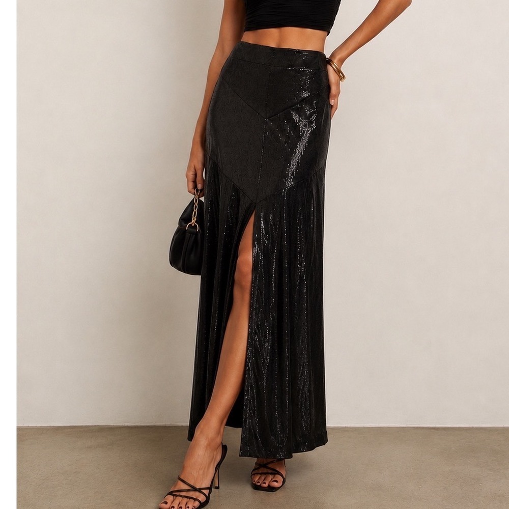 Michael Lo Sordo Pencil Skirt Women's Small Black Front Split Evening Luxe